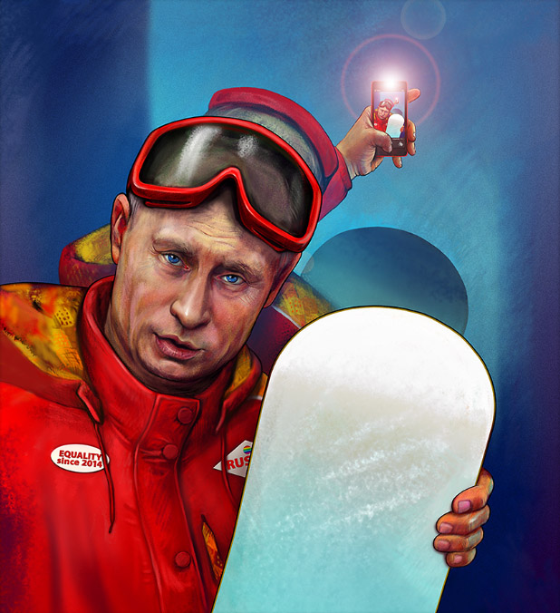 надежда хузина, шарж, сатира,путин, олимпийские игры, сочи