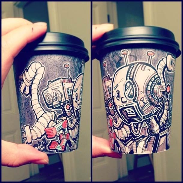 Художник рисует потрясающие рисунки на стаканчиках кофе, чтобы собрать деньги для бездомных детей Рисунки, на стаканчиках кофе, одноразовых, для бездомных детей, художник, Мигель Кардона , Miguel Cardona,