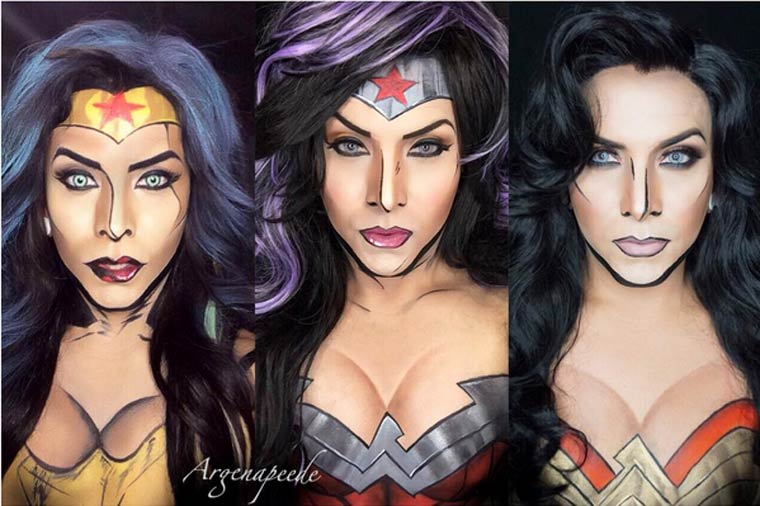 Аргенис Пинал,Argenis Pinal, боди-арт превращает себя в супергероев, парень боди-арт в супергероев, парень макияж супергерои