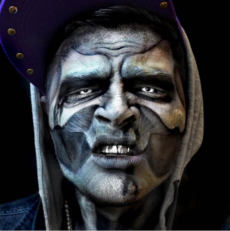 Аргенис Пинал,Argenis Pinal, боди-арт превращает себя в супергероев, парень боди-арт в супергероев, парень макияж супергерои