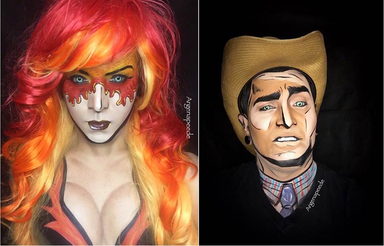 Аргенис Пинал,Argenis Pinal, боди-арт превращает себя в супергероев, парень боди-арт в супергероев, парень макияж супергерои