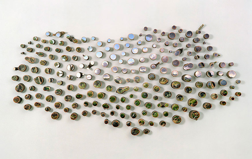 Пейзажи на срубленных деревьях, рисунки на пнях