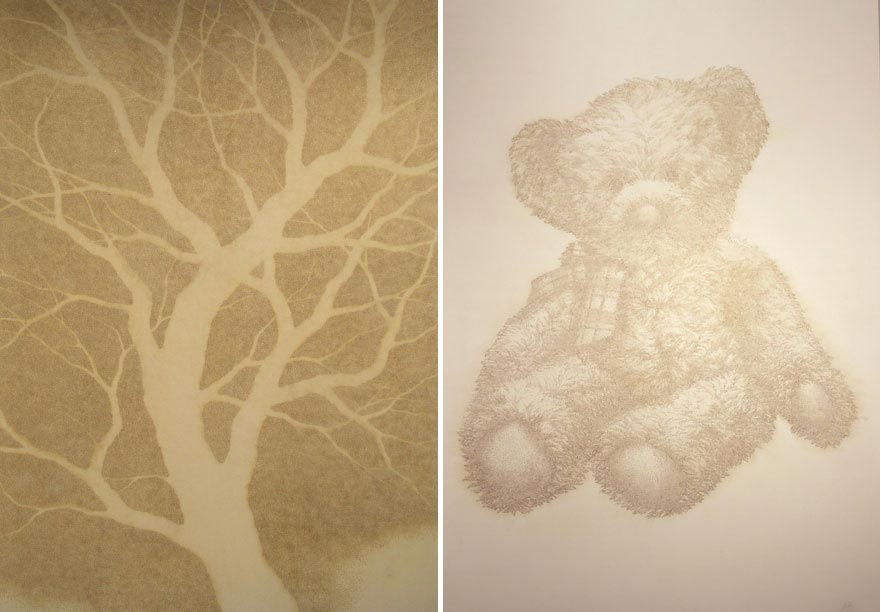 художник прожигает бумагу ароматическими палочками, Jihyun Park