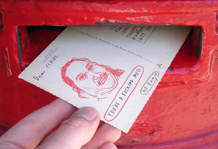 Почта ненависти: этот художник нарисует остроумные открытки с оскорблениями для ваших друзей или врагов почта ненависти, гневные письма по найму, Hate Mail For Hire, Mr Bingo, Мистер Бинго, открытки с оскорблениями