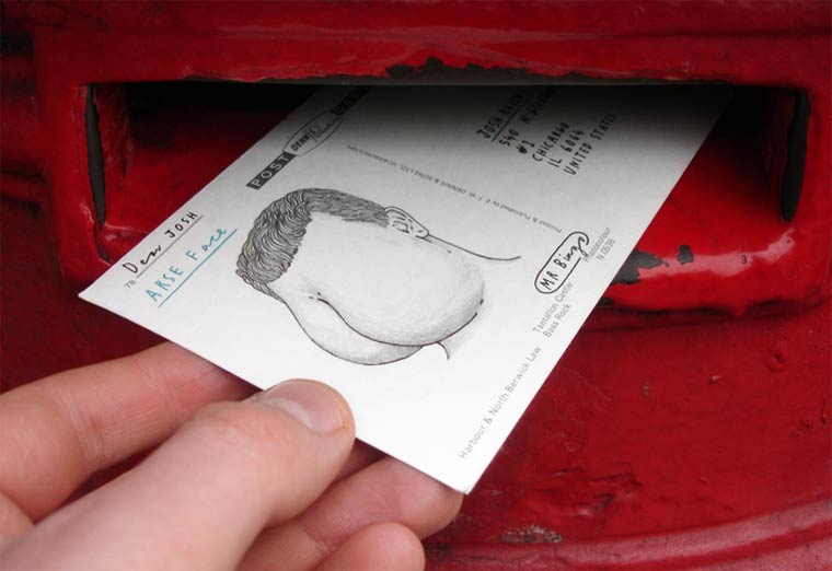 Почта ненависти: этот художник нарисует остроумные открытки с оскорблениями для ваших друзей или врагов почта ненависти, гневные письма по найму, Hate Mail For Hire, Mr Bingo, Мистер Бинго, открытки с оскорблениями