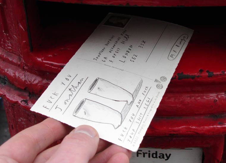 Почта ненависти: этот художник нарисует остроумные открытки с оскорблениями для ваших друзей или врагов почта ненависти, гневные письма по найму, Hate Mail For Hire, Mr Bingo, Мистер Бинго, открытки с оскорблениями