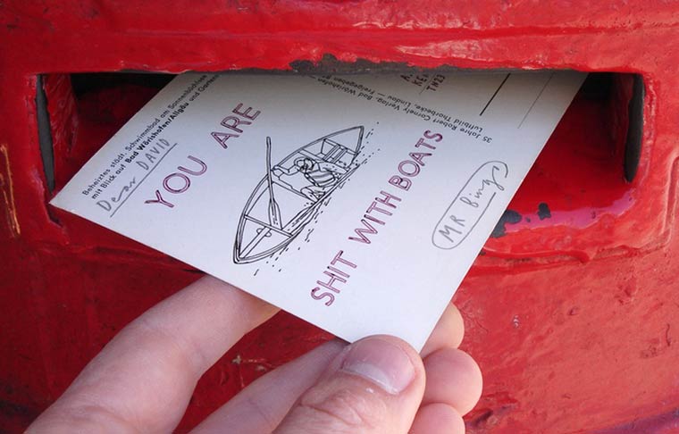 Почта ненависти: этот художник нарисует остроумные открытки с оскорблениями для ваших друзей или врагов почта ненависти, гневные письма по найму, Hate Mail For Hire, Mr Bingo, Мистер Бинго, открытки с оскорблениями