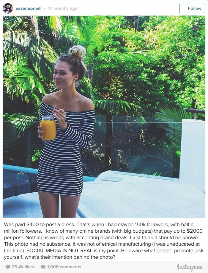 Соцсети это не реальная жизнь, Эссена О'Нил, Essena O'Neill, рассказала правду о фотогарфиях instagram