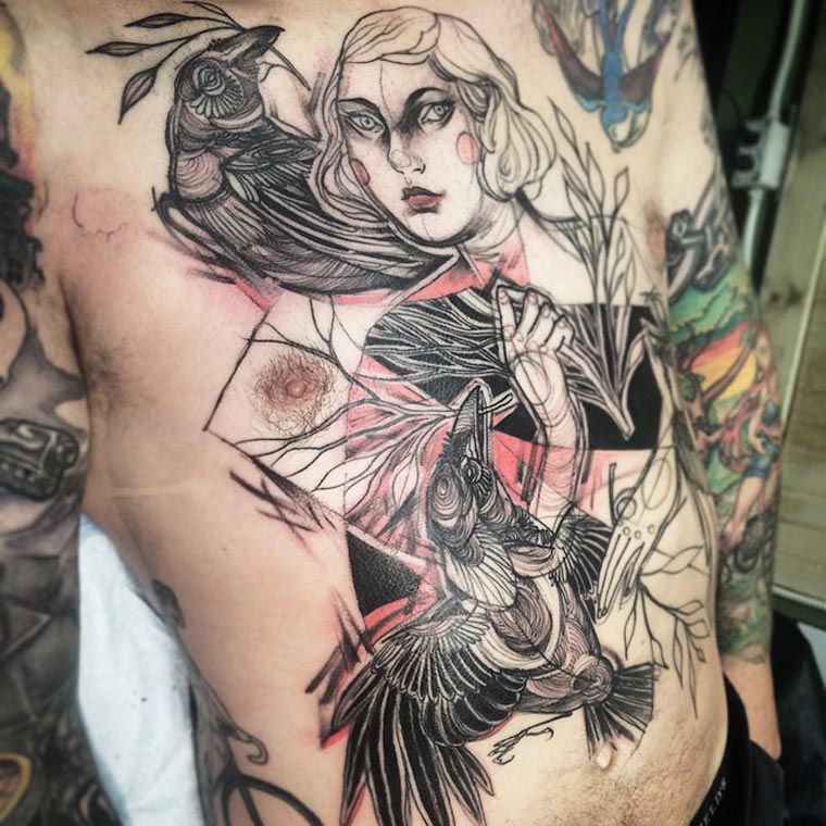 Эскизы татуировок - новый необычный тату-стиль украшения любимой тушки татуировки в виде эскизов, набивает эскизы татуировок, Наоми Чи, Naomi Chi