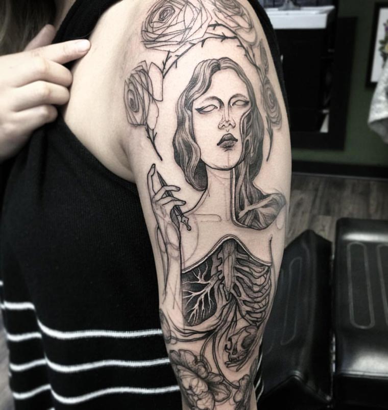 Эскизы татуировок - новый необычный тату-стиль украшения любимой тушки татуировки в виде эскизов, набивает эскизы татуировок, Наоми Чи, Naomi Chi