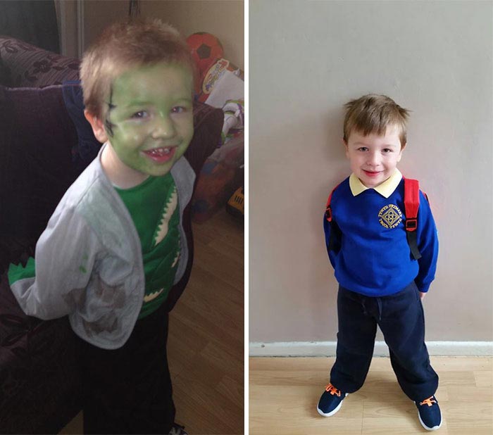 парикмахер мальчик с аутизмом, парикмахер подстриг мальчика на полу, Джеймс Уильямс