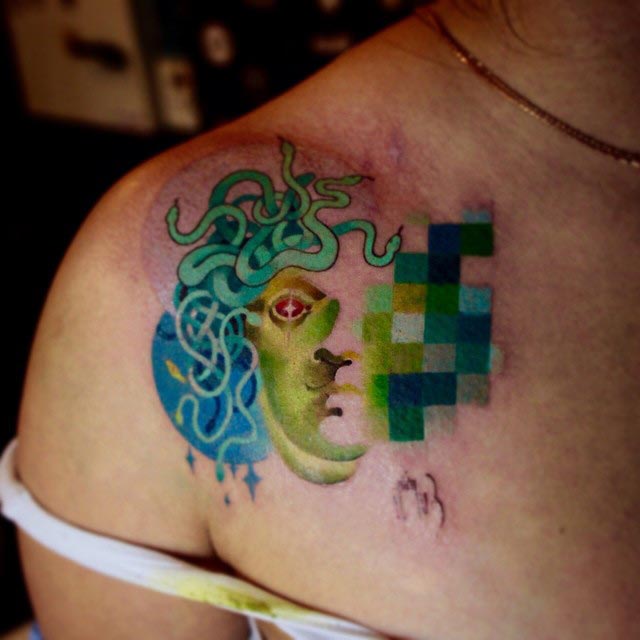 Pixel & Glitch, пиксельные татуировки, Лёша Лауза