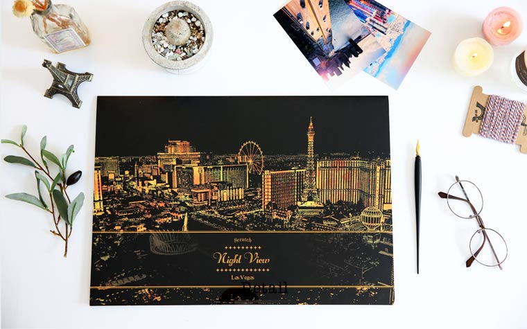 Нацарапай ночной вид, Scratch Night View, раскраска для взрослых, скретч плакаты, скретч открытки, скретч карты