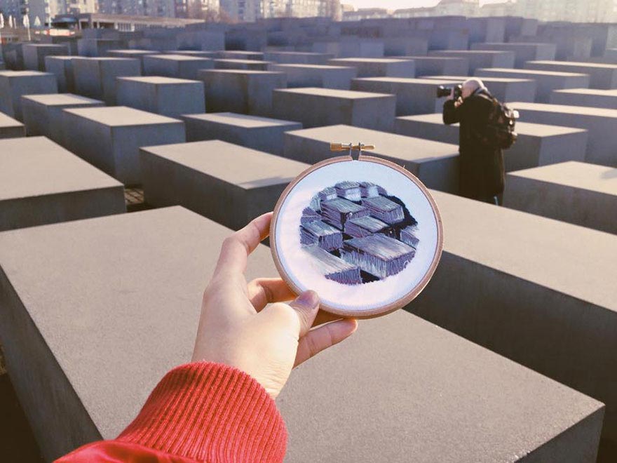 Вместо фотографиий дизайнер делает вышивки своих путешествий, Тереза ​​Лим, Teresa Lim