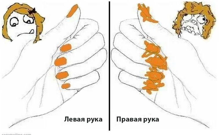 как накрасить ногти на правой руке, лайфхак по маникюру