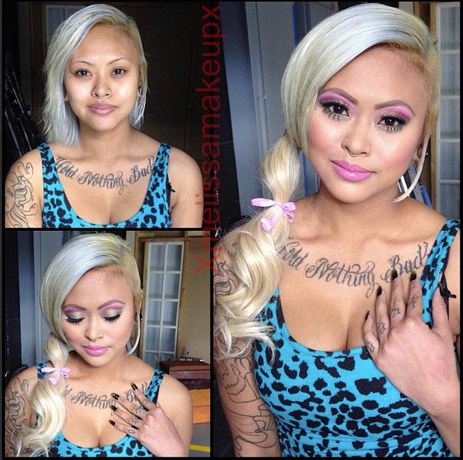 модели без макияжа, модели до и после макияжа, модели с макияжем и без