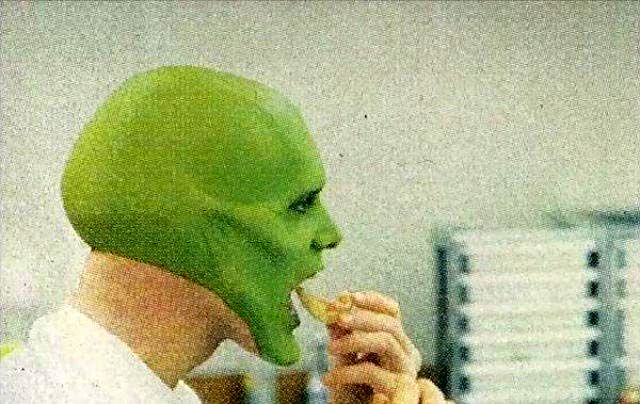 гримировка Джима Керри в Маску, превращения Джима Керри в Маску