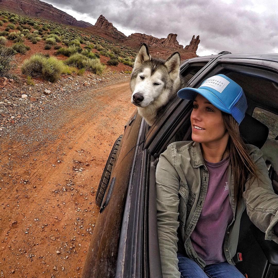 парень путешествует со своей собакой, собака Локи, wolfdog Loki