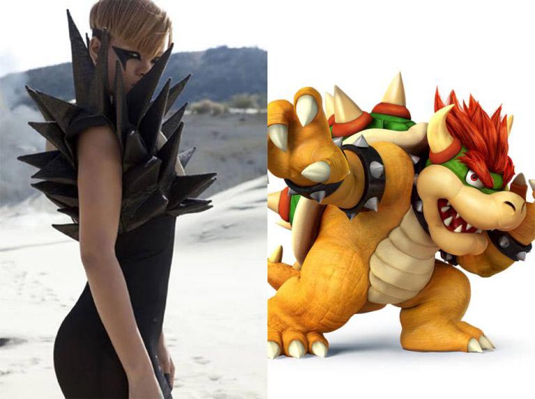 Рианна персонажи Марио, Рианна платья Super Mario Brothers, Рианна сходство Super Mario Brothers