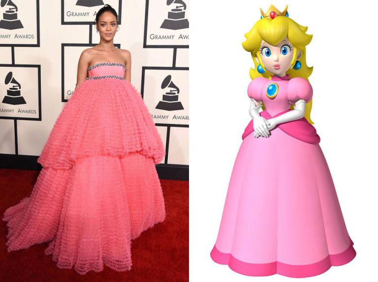 Рианна персонажи Марио, Рианна платья Super Mario Brothers, Рианна сходство Super Mario Brothers