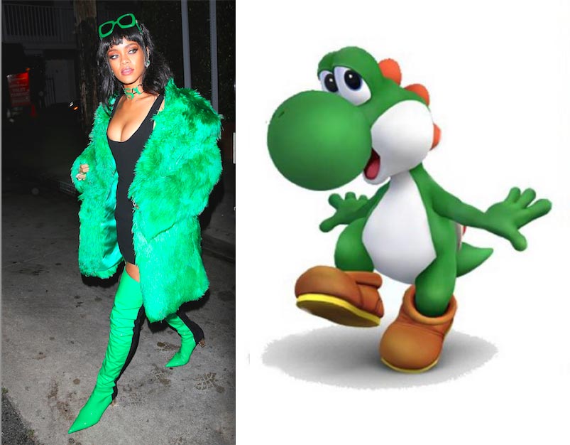 Рианна персонажи Марио, Рианна платья Super Mario Brothers, Рианна сходство Super Mario Brothers