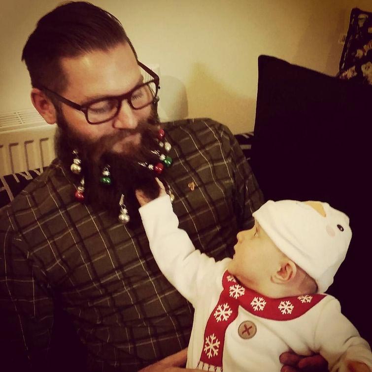 Jingles Beards, новогодние бороды, ёлочные шары в бороде, гирлянда в бороде