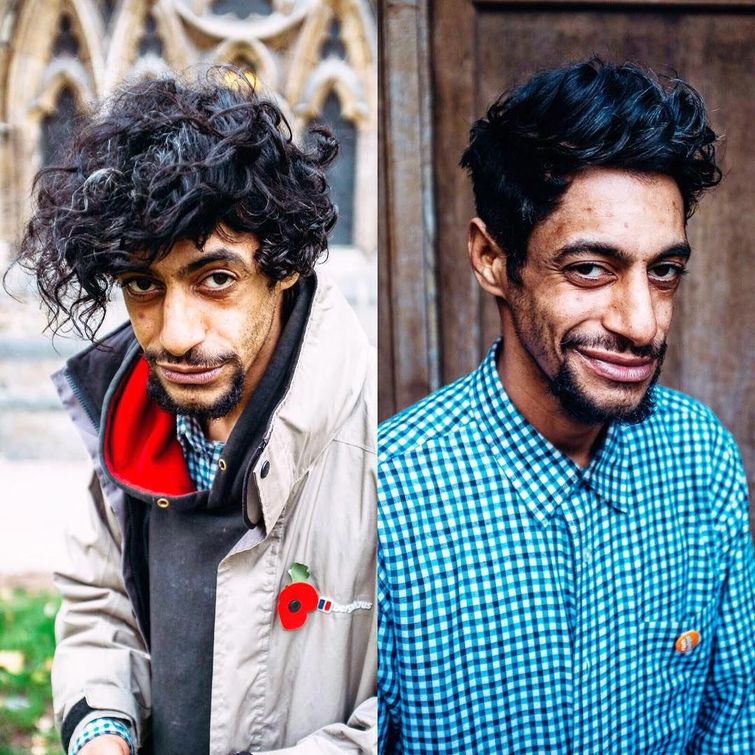 До и после: парикмахер бесплатно стрижет бездомных после полного рабочего дня парикмахер стрижет бездомных, бездомные до и после стрижки, Джошуа Кумбс, Joshua Coombes