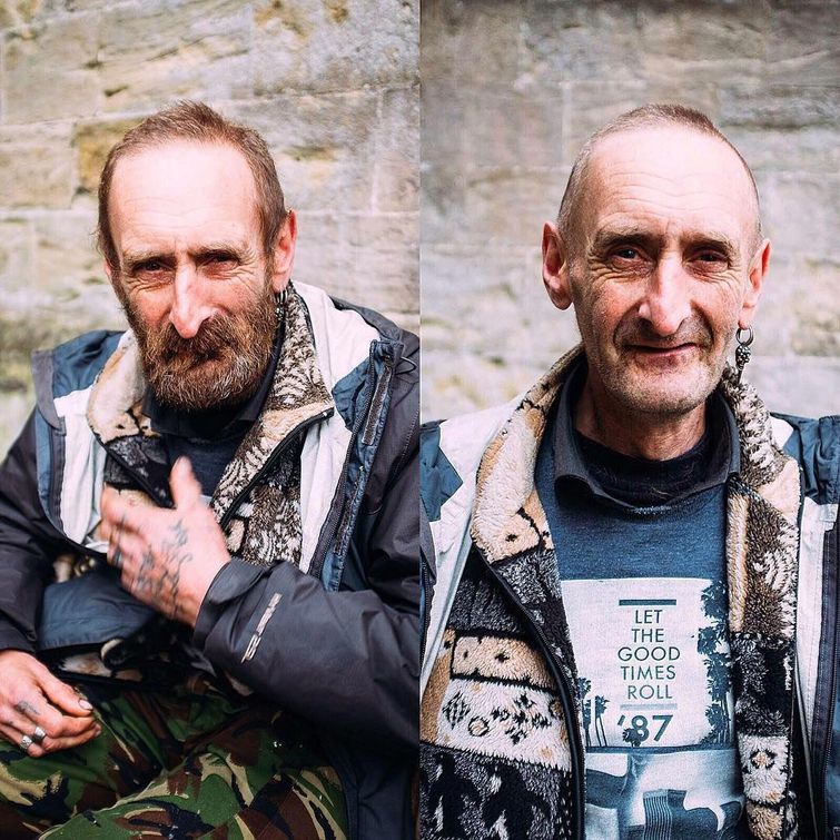 До и после: парикмахер бесплатно стрижет бездомных после полного рабочего дня парикмахер стрижет бездомных, бездомные до и после стрижки, Джошуа Кумбс, Joshua Coombes