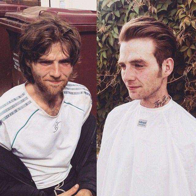 До и после: парикмахер бесплатно стрижет бездомных после полного рабочего дня парикмахер стрижет бездомных, бездомные до и после стрижки, Джошуа Кумбс, Joshua Coombes