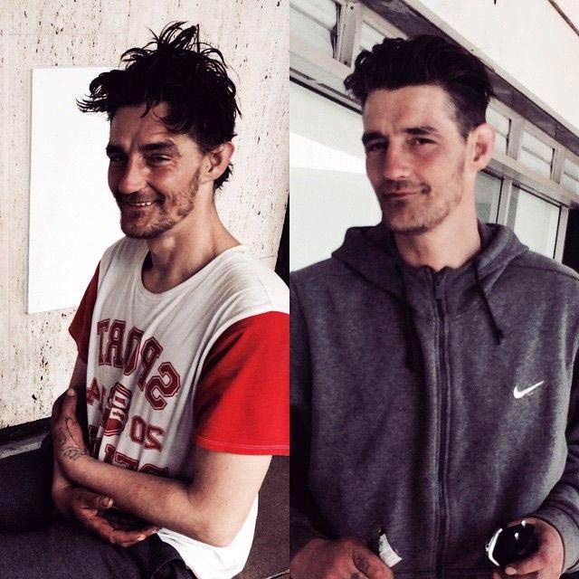 До и после: парикмахер бесплатно стрижет бездомных после полного рабочего дня парикмахер стрижет бездомных, бездомные до и после стрижки, Джошуа Кумбс, Joshua Coombes