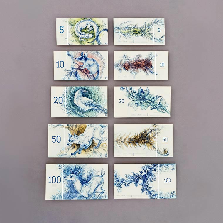 редизайн евро, Барбара Бернад, Barbara Bernát, живоьтыне и растения на евро, евро под ультрафиолетом,красивый редизайн евро