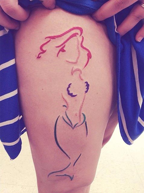 татуировки с диснеевскими принцессами, тату с персонажами мультфильмов, тату дисней