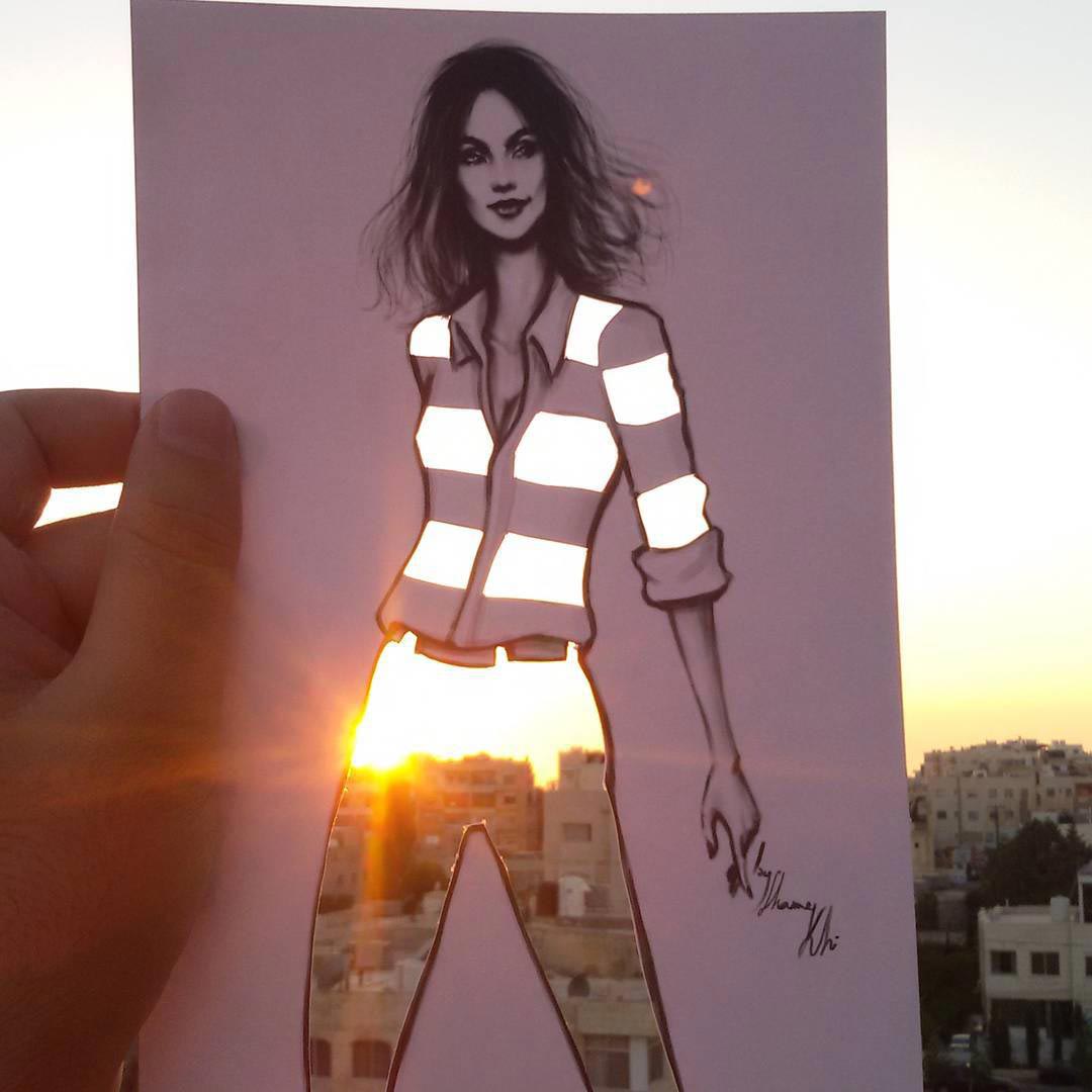 Шамех Блуви, Shamekh Bluwi, иллюстрации платьев, городские пейзажи дизайн платьев