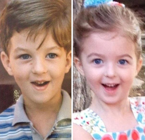 сравнительные фотографии родителей и детей, дети похожие на родителей, яблоко от яблони