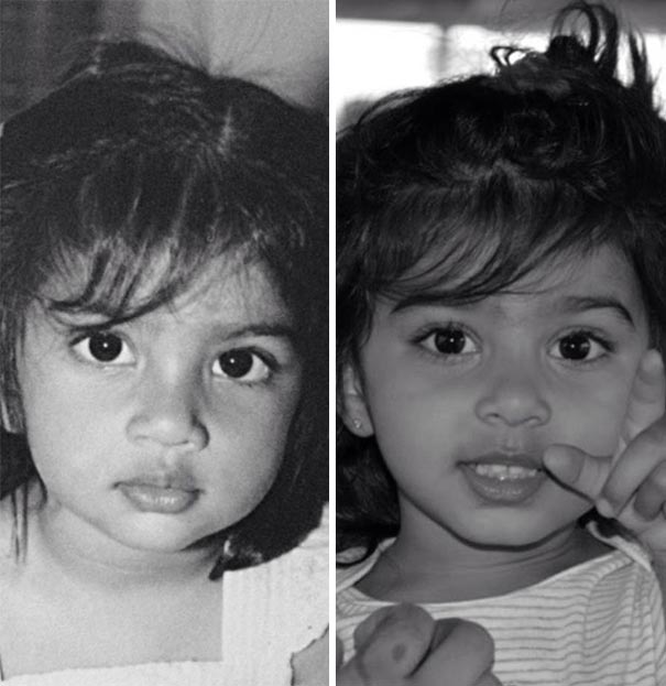 сравнительные фотографии родителей и детей, дети похожие на родителей, яблоко от яблони