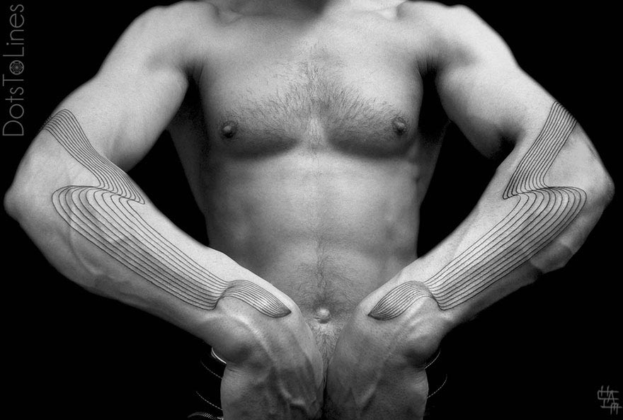 изящные татуировки превращающие тело в оптическую иллюзию, геометрические татуировки