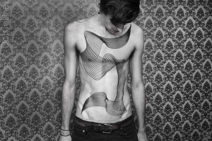 изящные татуировки превращающие тело в оптическую иллюзию, геометрические татуировки