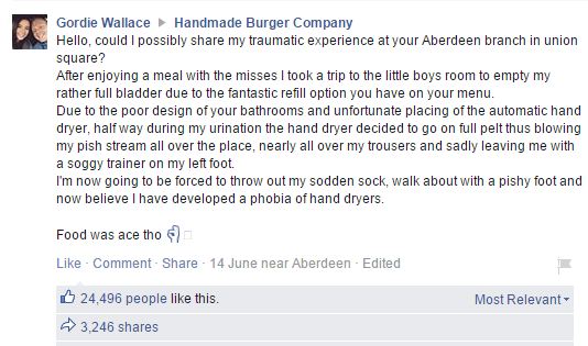 Свидание этого парня было безнадежно испорчено, и всё из-за сушилки для рук в туалете ресторана Горди Уоллес, Gordie Wallace, случай сушилка в туалете ресторана, сушилка в туалете распылила мочу, сушилка в туалете включилась моча