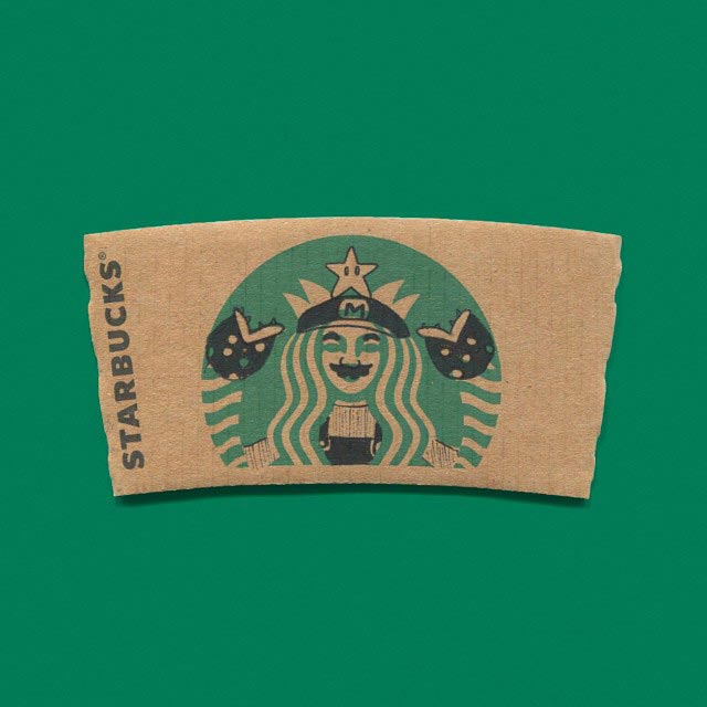 логотип Starbucks персонажи знаменитых мультфильмов, художник рисует персонажей Starbucks 