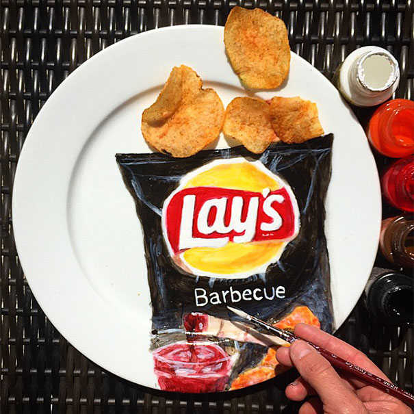 Гиперреалистичные рисунки на тарелках, которые сложно отличить от реальных вещей Гиперреалистичные рисунки на тарелках, Plart, Жаклин Пуарье, Jacqueline Poirier