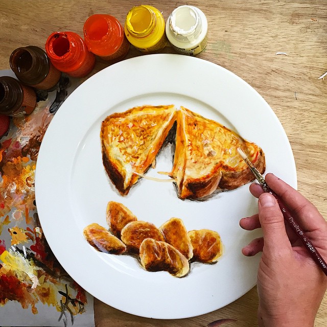 Гиперреалистичные рисунки на тарелках, которые сложно отличить от реальных вещей Гиперреалистичные рисунки на тарелках, Plart, Жаклин Пуарье, Jacqueline Poirier