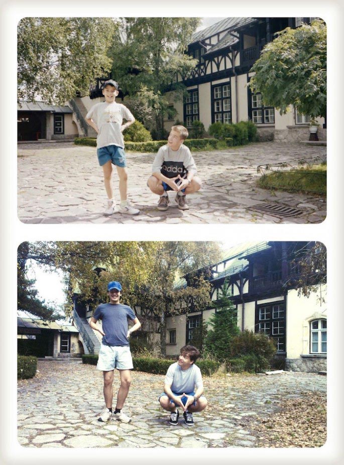 воссозданные детские фотографии,  детские фотографии воссозданные во взрослом возрасте, фотографии тогда и сейчас