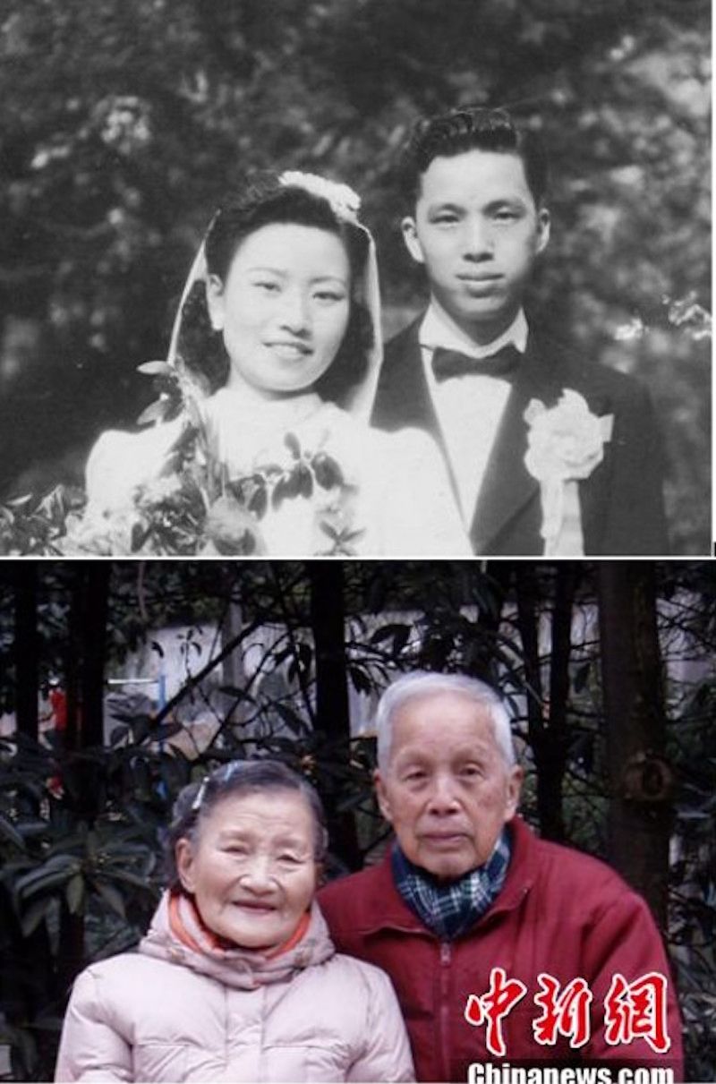 Цао Юэхуа, Cao Yuehua, Ван Дейи, Wang Deyi,98-летняя пара отпраздновала 70-летний  юбилей свадьбы, пара отпраздновала 70-летний юбилей свадьбы, 70 лет в браке