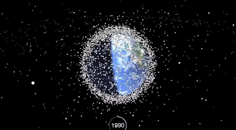 Чудовищное засорение орбиты Земли космическим мусором за одну минуту засорение орбиты космическим мусором, засорение Земли космическим мусором