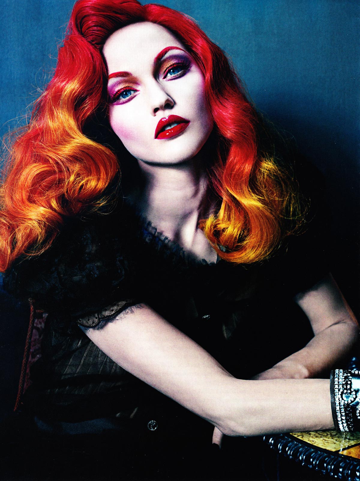 красно-жёлтые волосы, красное омбре, red yellow ombre, яркие волосы