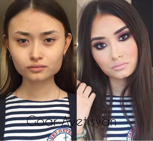 девушки до и после макияжа, преображение девушек до и после макияжа, Гоар Аветисян, до и после макияжа