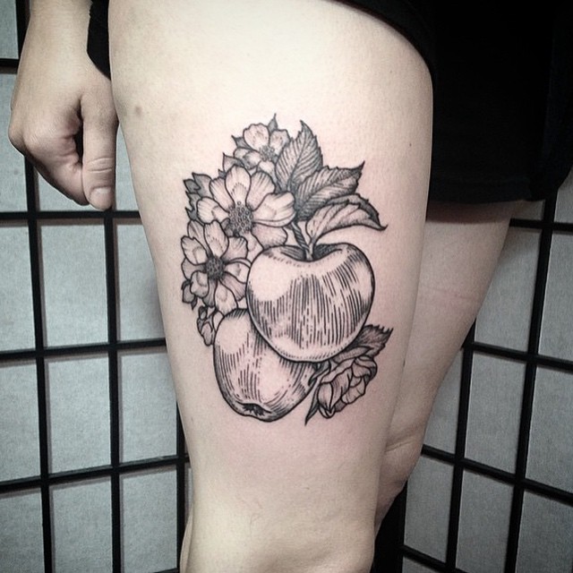 чёрно-белые тату, татуировки с едой