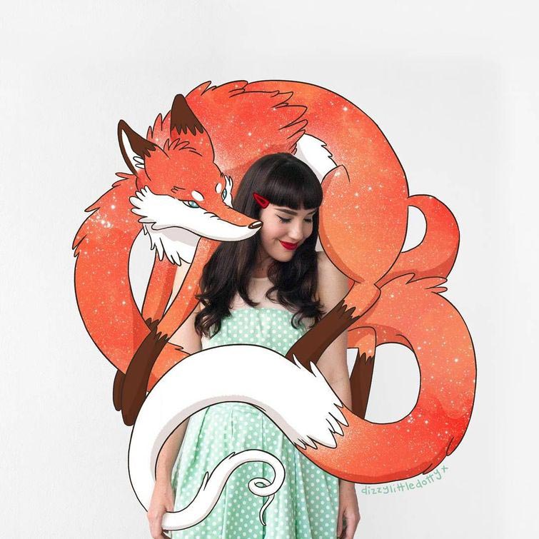 Лорен Карни,Lauren Carne, художница дополняет фотографии рисунками