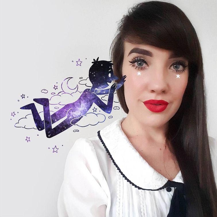 Лорен Карни,Lauren Carne, художница дополняет фотографии рисунками