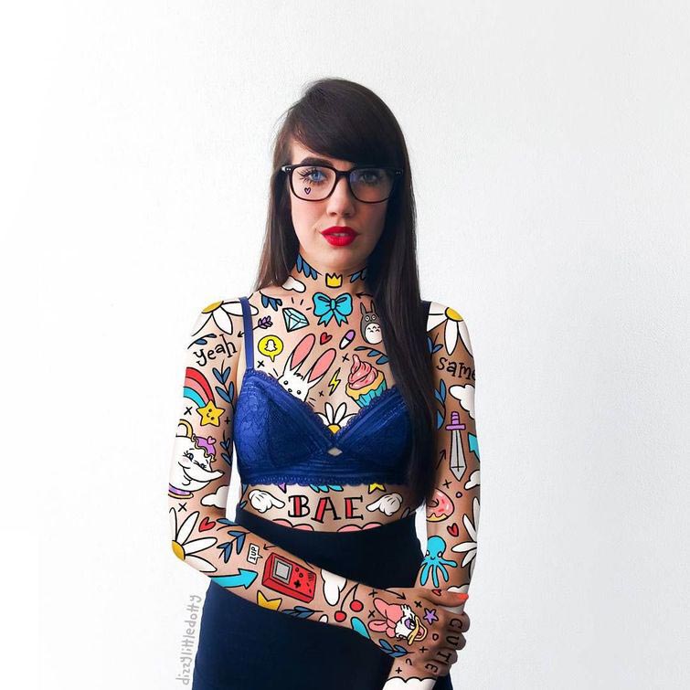 Лорен Карни,Lauren Carne, художница дополняет фотографии рисунками